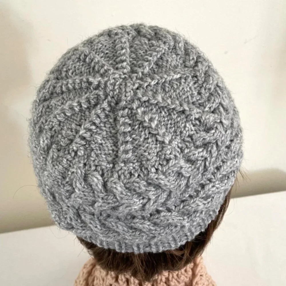 Handmade Knit Winter Kids Hat Cap Gray Cableknit OS - Picture 6 of 9